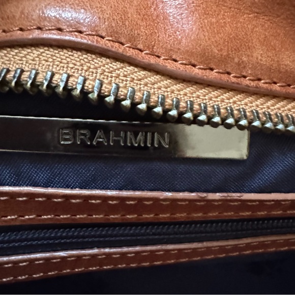 Brahmin Andy Leather Briefcase Bag Cognac Brown - Picture 6 of 8